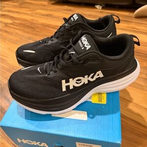 Hoka Bondi 8 Men's Black and White Cushioned Running Shoes